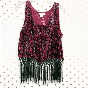 Glamorous Velvet Floral Fringe Crop Top